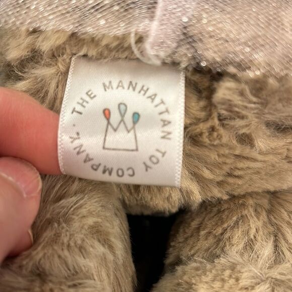 12” Manhattan Toy Company Tan Bunny Rabbit Plush Blue Dress with Pink Flower Top - Picture 7 of 8